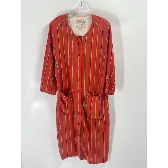 Ace and Jig Light Wieght Button Down Midi Dress Orange Stripe Sz Small - Picture 2 of 7